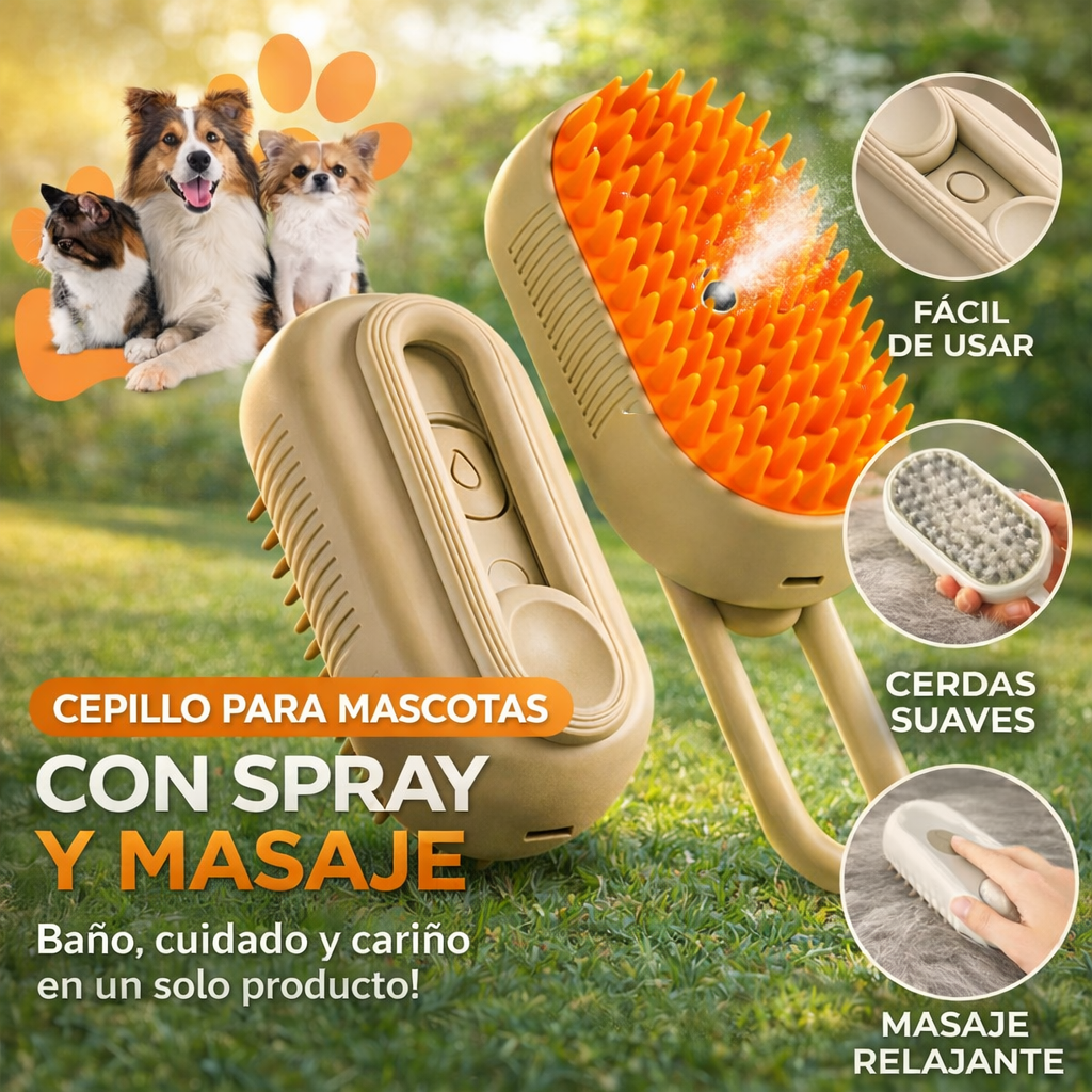 Cepillo Profesional para Mascotas con Sistema de Limpieza Automática 3 em 1